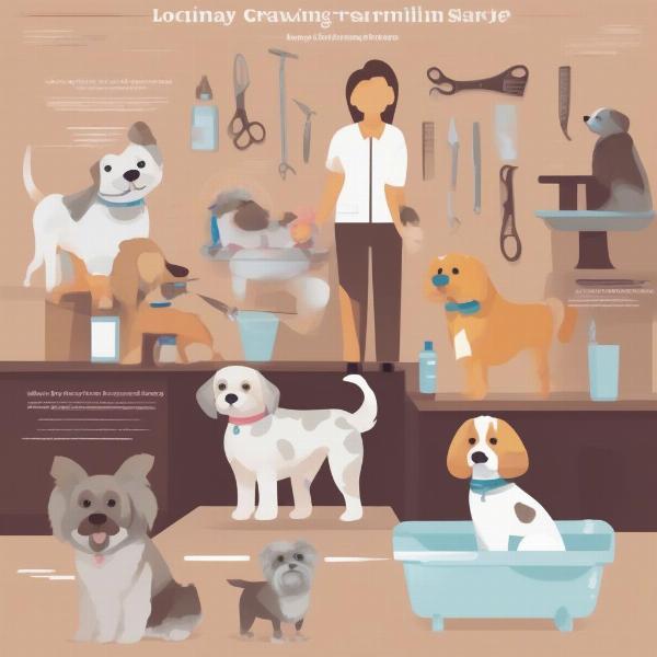 Dog grooming services in Galway, showing a variety of grooming styles and happy dogs being pampered.