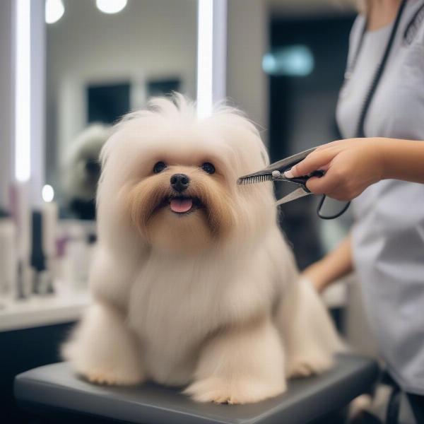 Dog being groomed at a pet salon in Gungahlin