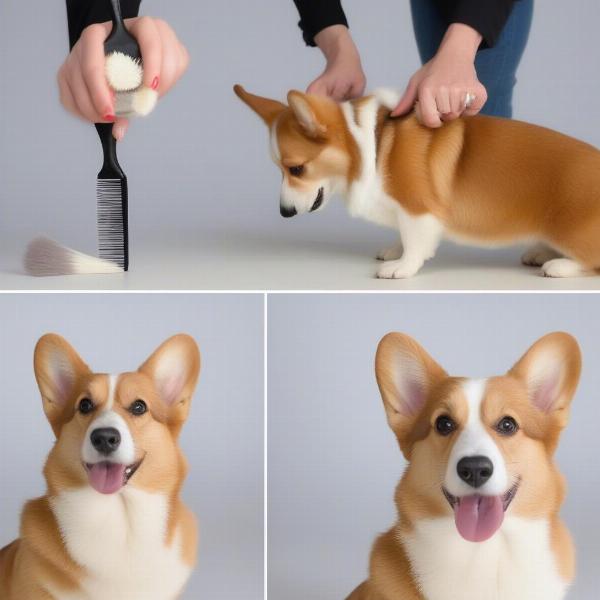 Brushing a Pembroke Welsh Corgi