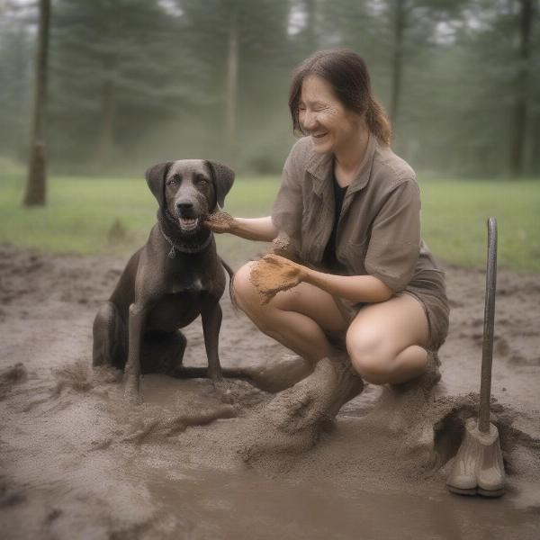 Happy Dog Getting Paws Cleaned with Mud Buster