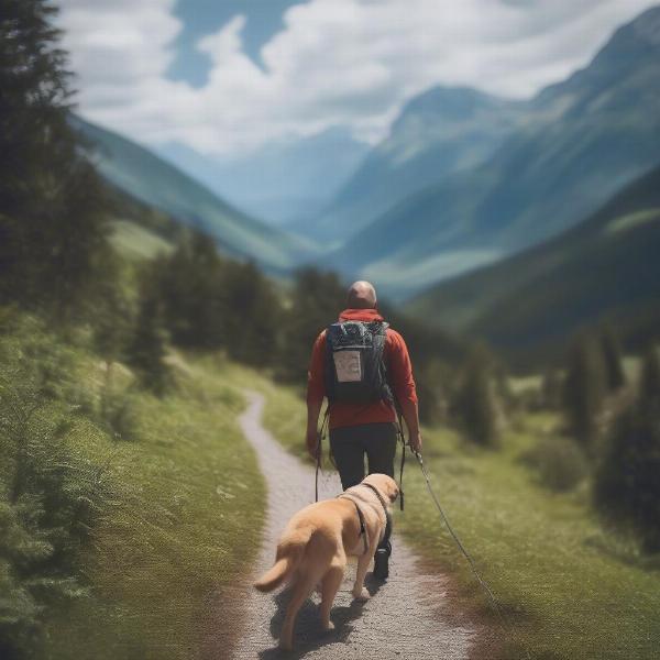 Dog hiking near a dog-friendly lodge