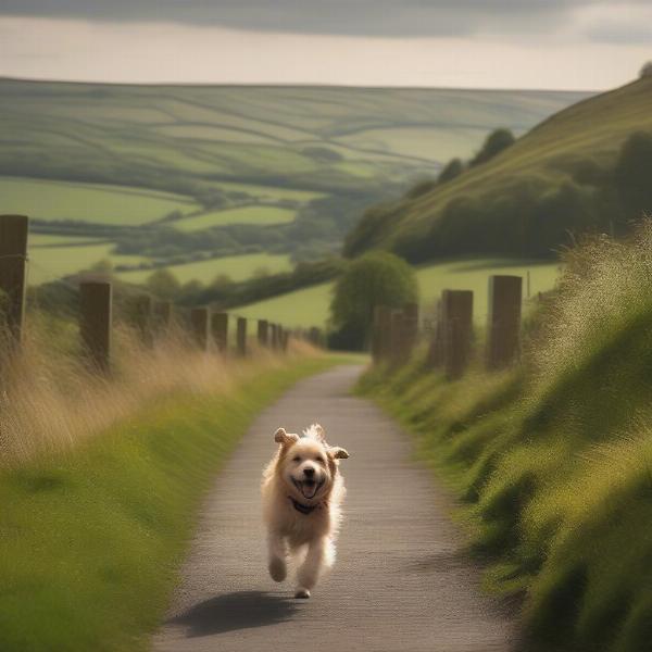 A dog enjoying a hike on the Trans Pennine Trail near Langsett