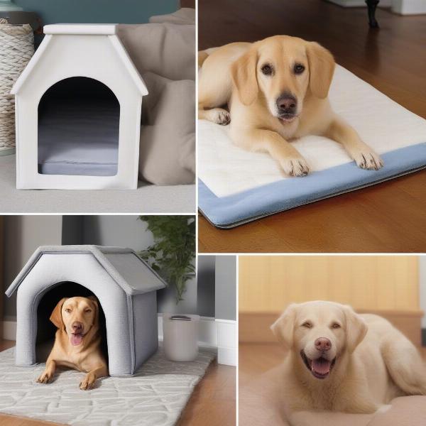 Different types of dog house heating pads: flat, mat, and panel