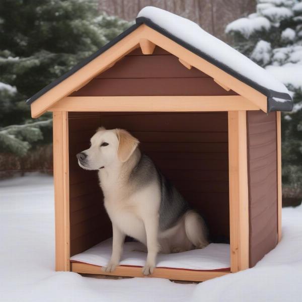 Dog house with cover in winter