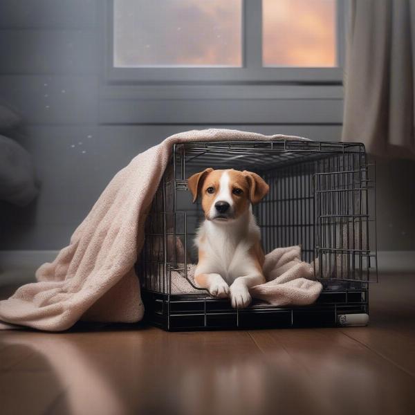 Dog in Crate During Thunderstorm