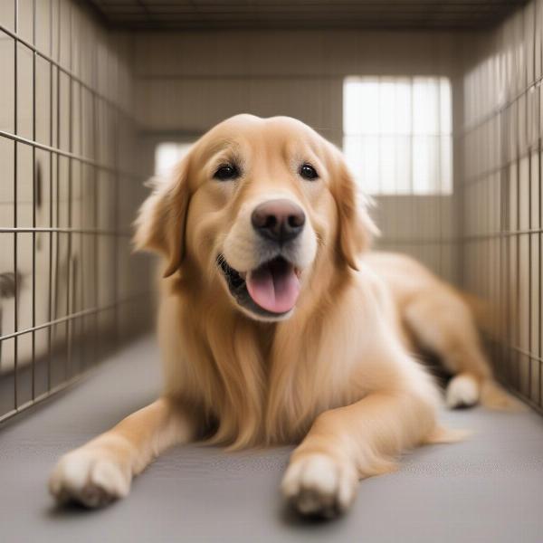 Happy dog in a spacious kennel