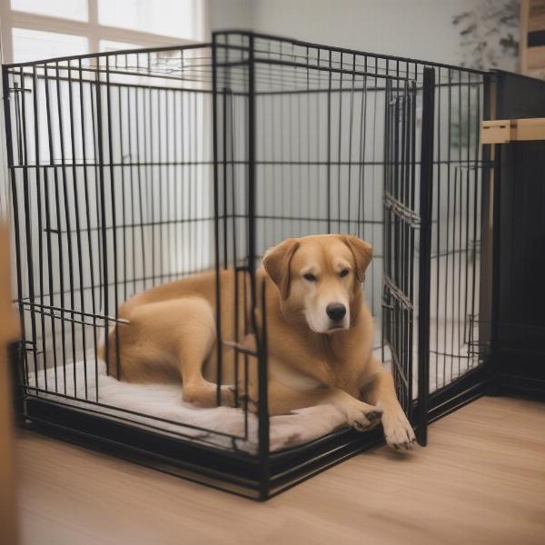 Dog Comfortable in a Kennel Made with Panels