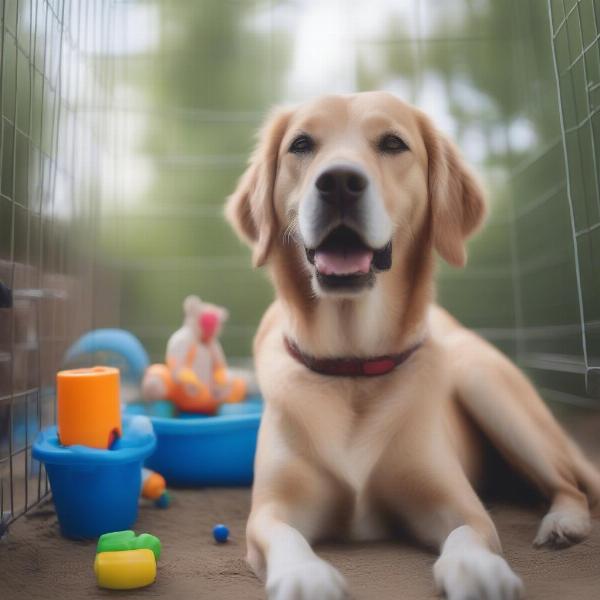 Happy Dog in a Safe Outdoor Cage