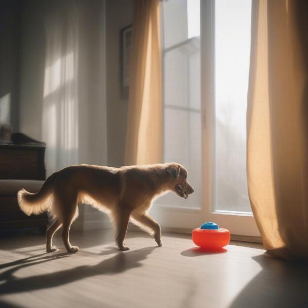 Dog Playing Indoors during Smog in Palm Desert