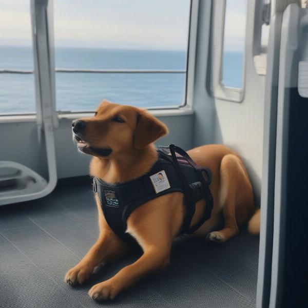 Dog Traveling Comfortably on a Ferry