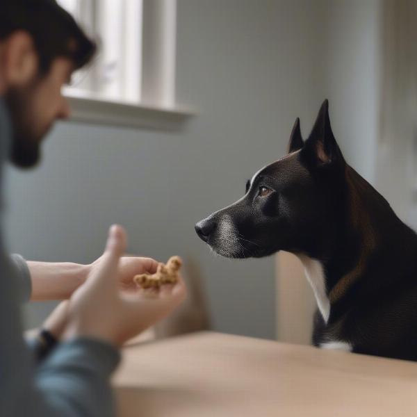 A dog learning a new trick with its owner.