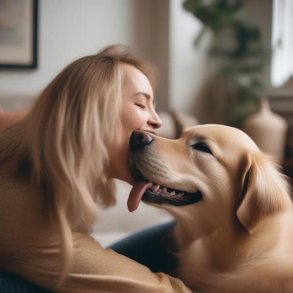 Dog licking its owner's face