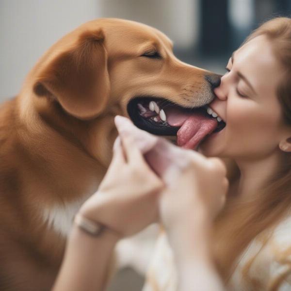 Dog licking its owner's face