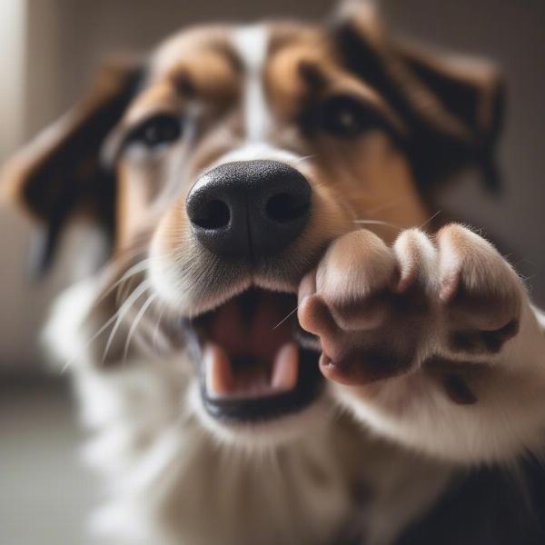 Dog Licking Paw Close Up