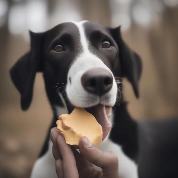 Dog licking paw after shea butter application