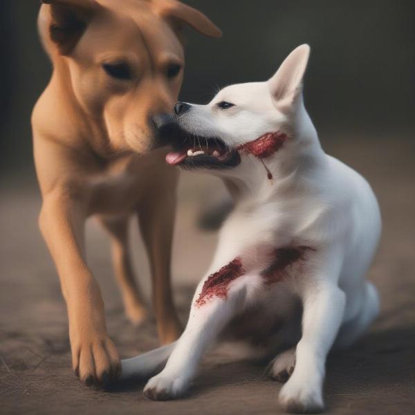 Dog licking a wound