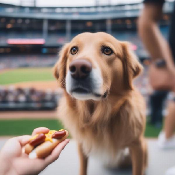 Dog Looking Longingly at a Hot Dog