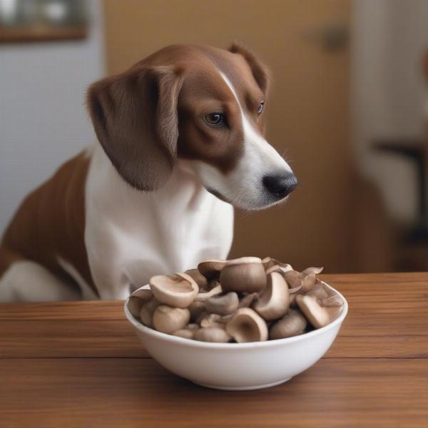 Dog Looking at Shiitake Mushrooms