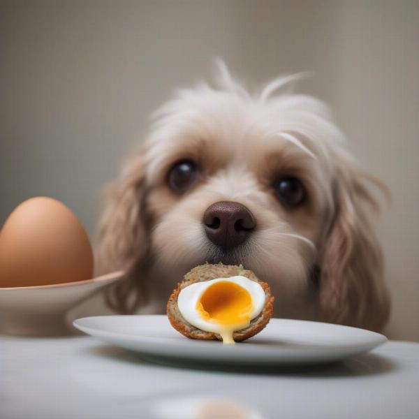 Dog looking longingly at a scotch egg