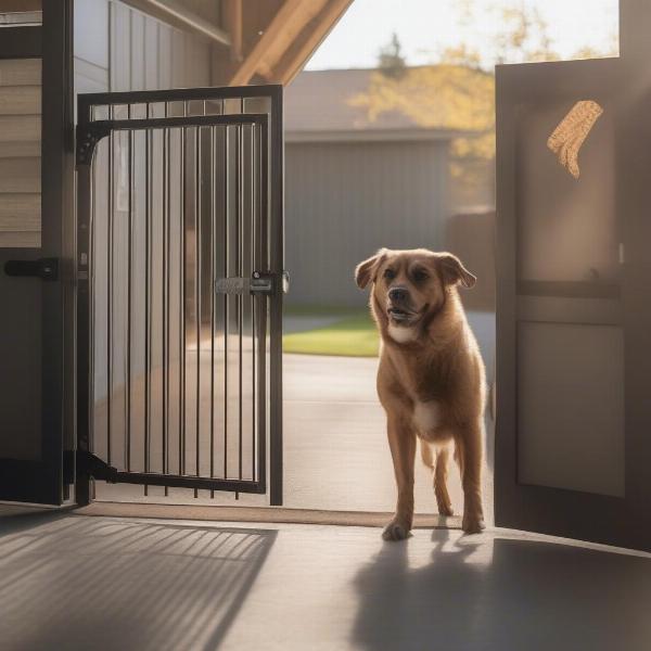 Dog Looking Through Garage Gate