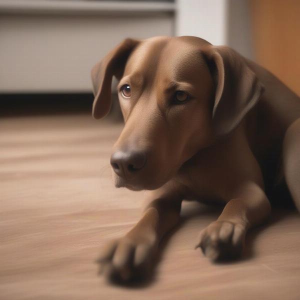 Dog lying down in a submissive posture