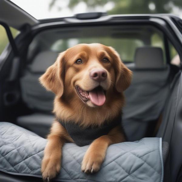 Happy Dog on a Back Seat Car Cover