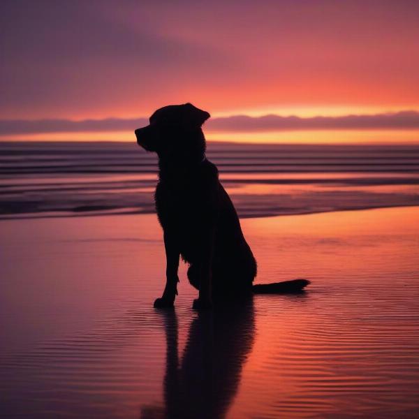 Dog on Irish Beach at Sunset