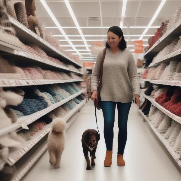 Dog on a leash in HomeGoods