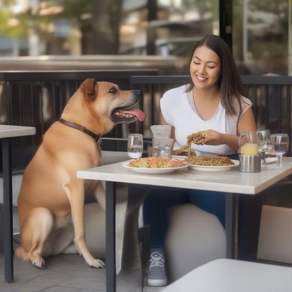 Dog owner dining with their dog in San Jose