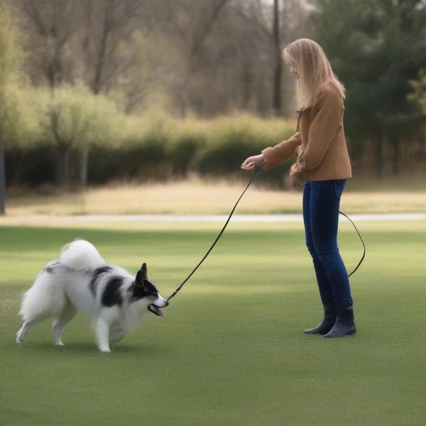 Dog Owner Practicing Recall Training with a Long Leash