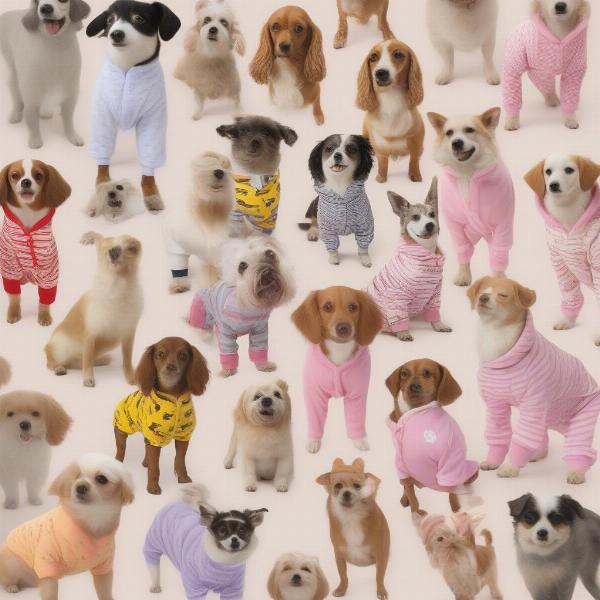 Dog pajamas for different breeds, showcasing different sizes and styles.