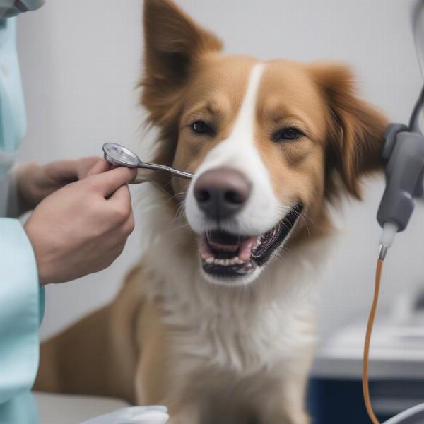 Dog panting at the vet