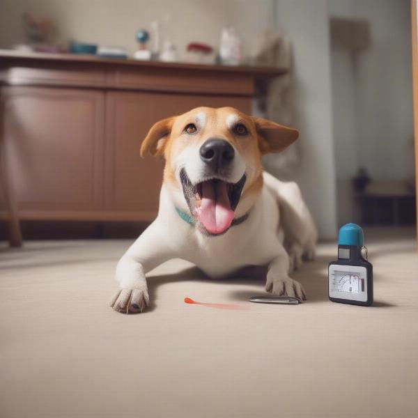 Dog panting in a hot room