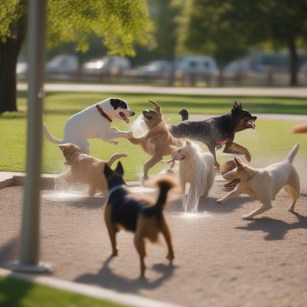 Happy dogs playing at a dog park in Corpus Christi, TX