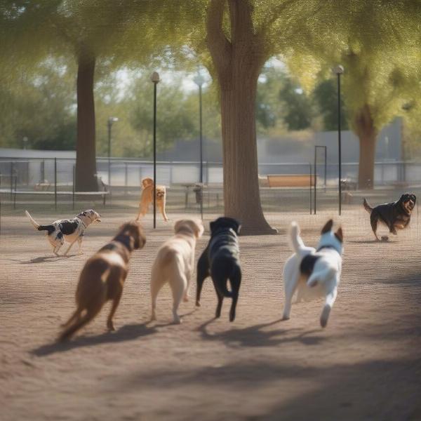 Dogs socializing at the dog park