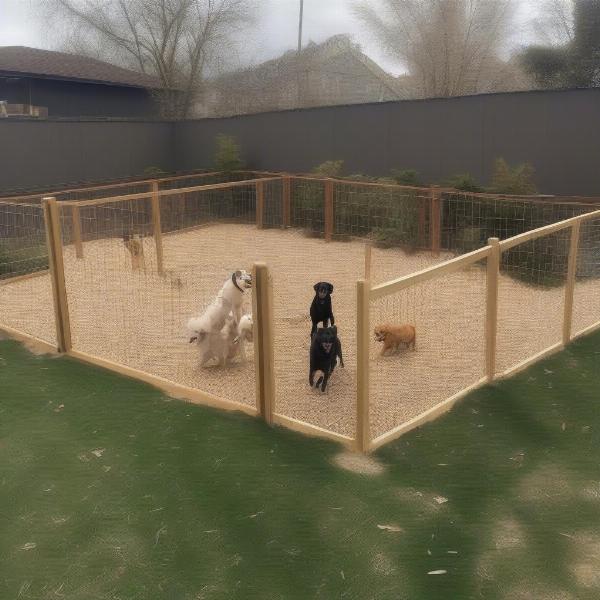 Safe and secure dog play area with fencing and ground cover