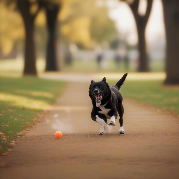 Dog Playing Fetch in a Park