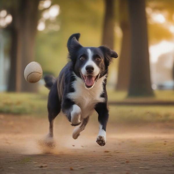 Dog enjoying a game of fetch in the park