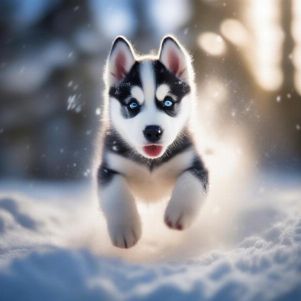 Dog Playing in the Snow