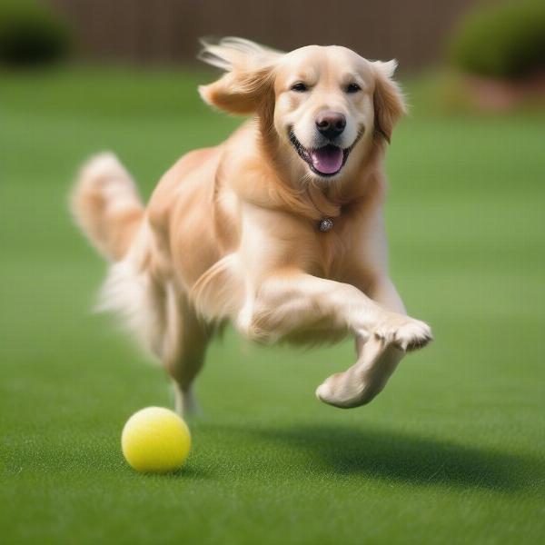 Dog Playing on a Freshly Mowed Lawn