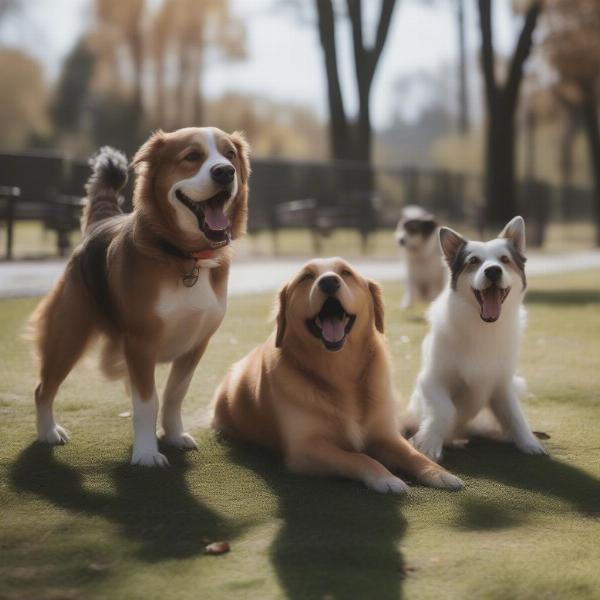 Dogs playing safely together at Walnut Grove Park