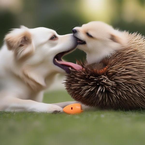 Dog Enjoying a Hedgie Toy