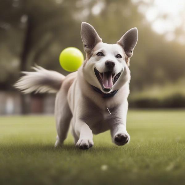 Dog Playing with Interactive Ball Outdoors