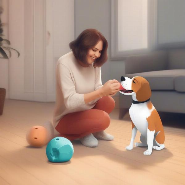 Dog Playing with Music Toy and Owner