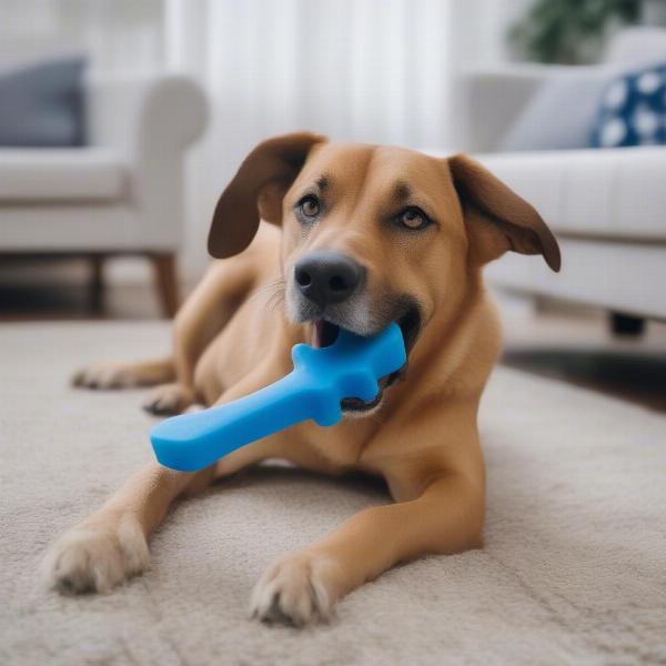 Dog playing with a nylon bone