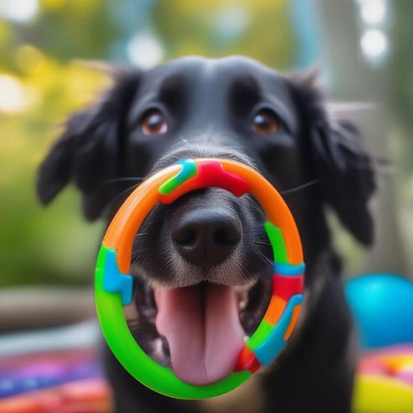 Dog enjoying a ring toy