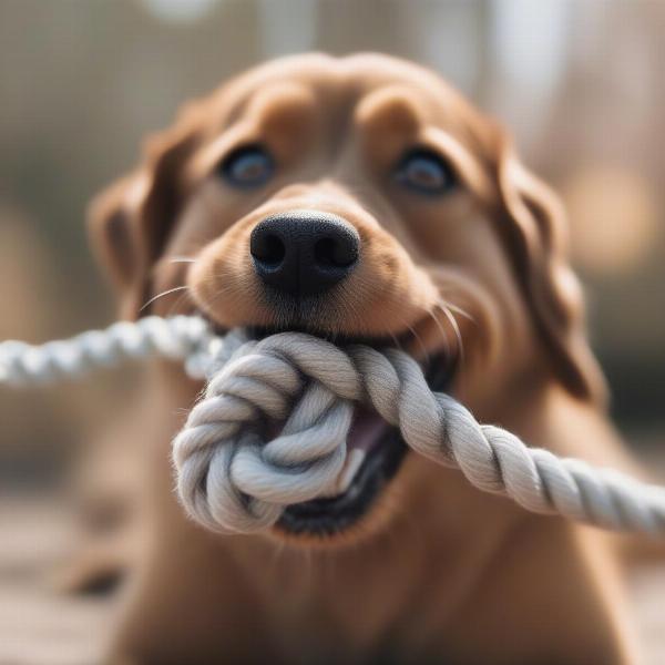 Dog Playing with a Rope Toy