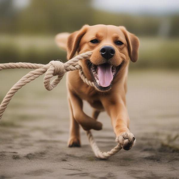 Dog Playing with Rope Toy