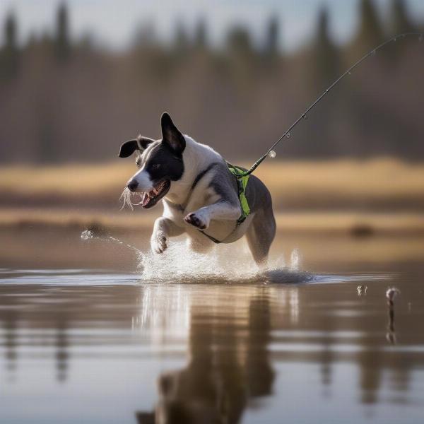 Dog Playing with a Walk the Dog Fishing Lure