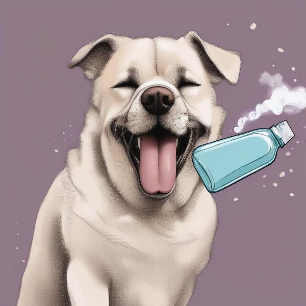 A dog reacting negatively to the strong scent of perfume.